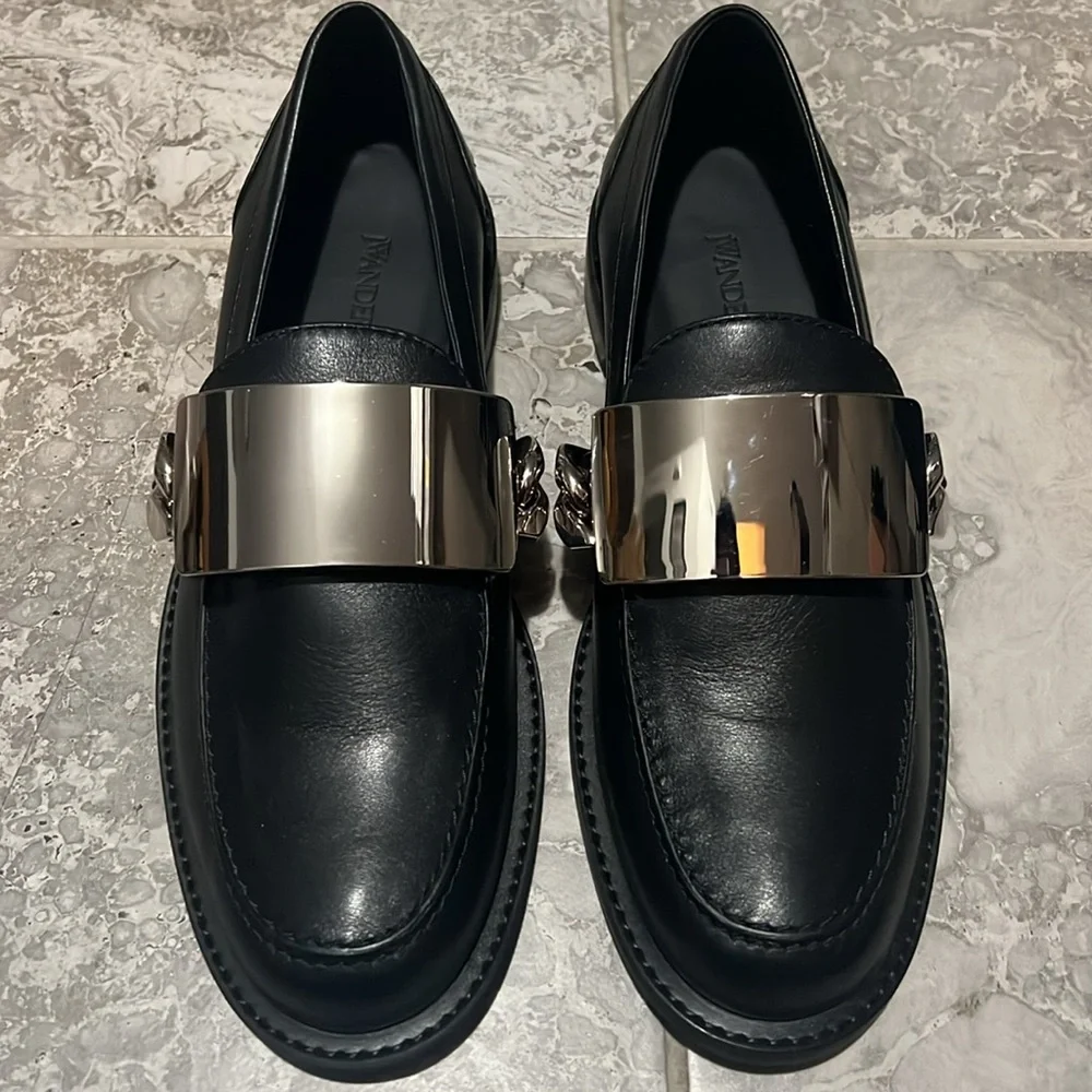 JW Anderson Logo-Engraved Leather Loafers in Black, Size 41 NEW in Box + DustBag